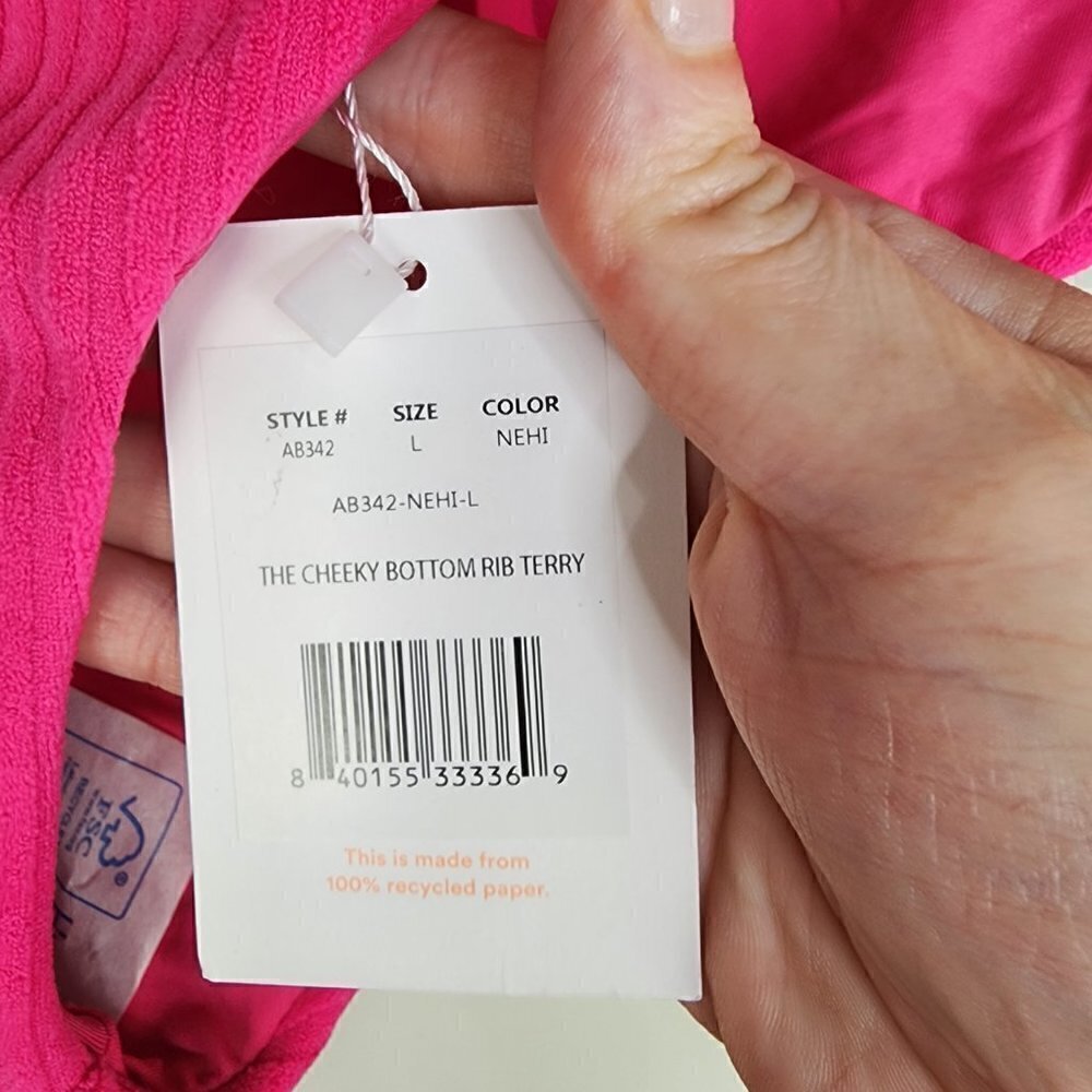 NWT Andie The Cheeky Bottom Rib Terry Neon Hibiscus Large - Picture 7 of 8